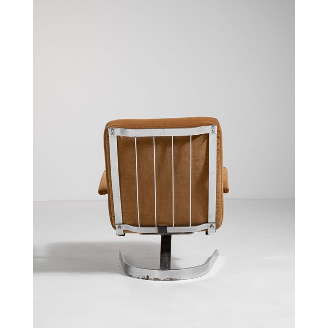 Metal 1960-1969 Germany Warm Tan Leather Chrome-Frame Swivel Chair For Sale - Image 7 of 11