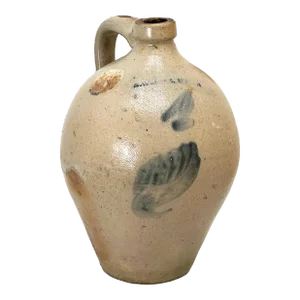 Small 1 Gallon Size Antique Early 19th Century American Blue Decorated Stoneware Ovoid Jug by N White Utica New York
