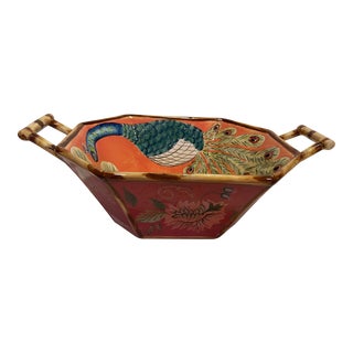 Tracy Porter Ceramic Bowl With Handles - Peacock Desgin - Artesian Road Dare Yourself to Dream For Sale