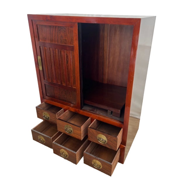 Wood 1990s Japanese Tansu Style Chest Cabinet Stacking Six Drawers Pull Out Armoire Shelf For Sale - Image 7 of 16