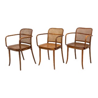 Set of Three Josef Hoffman for Thonet Cane Paneled Bentwood Side Chairs For Sale
