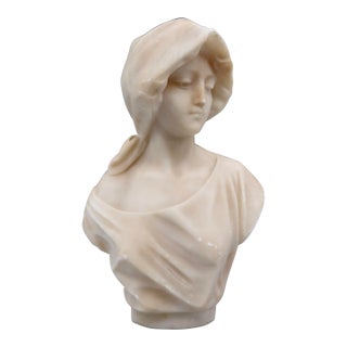 Antique Italian Alabaster Bust, Signed Pugi — Hooded Female Figure, Late 19th / Early 20th Century For Sale