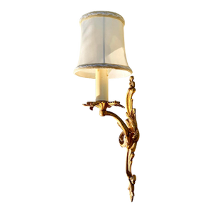 Antique French Gilt Bronze Single Arm Wall Sconce With Silk Shade