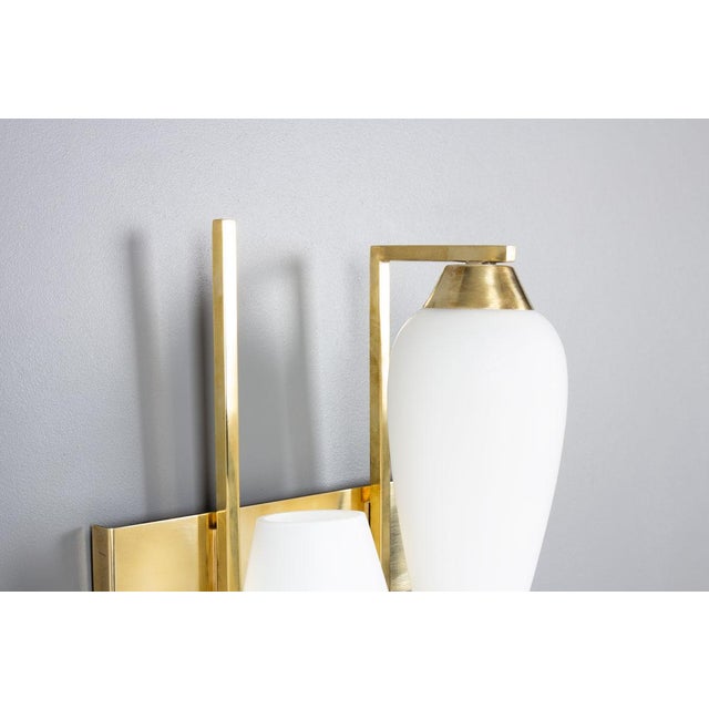 1950s Brass and Opaline Glass Wall Sconces, France, 1950s, Set of 2 For Sale - Image 5 of 10