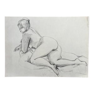 Barbara Beck Figurative Nude Charcoal Sketch on Paper 1970s