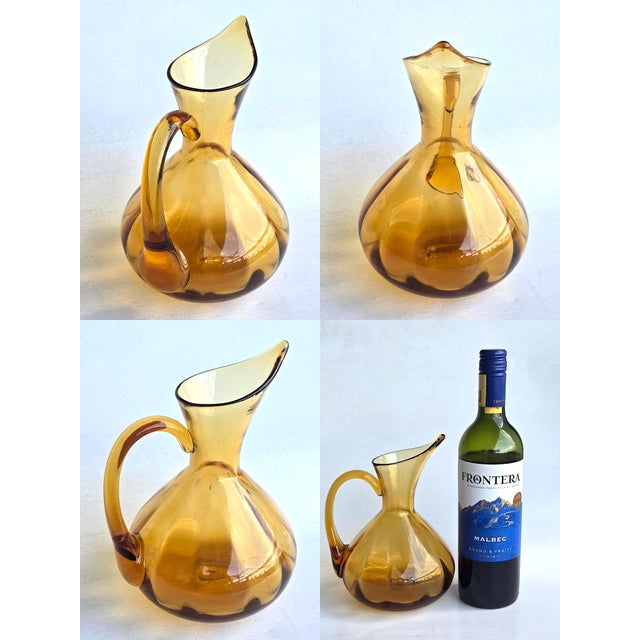 Amber Vintage Hand-Blown Rainbow Glass Pitcher For Sale - Image 8 of 10