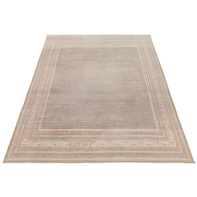 Sand Antique Tabriz Style Wool Rug With Geometric Pattern in Subtle Earth Tones For Sale - Image 8 of 11