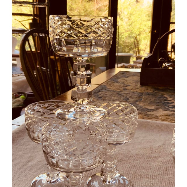 Exceptionally Cool 1930s-40s Libbey Rock Sharpe "Wreath" Cut Crystal Champagne Glasses For Sale - Image 6 of 12
