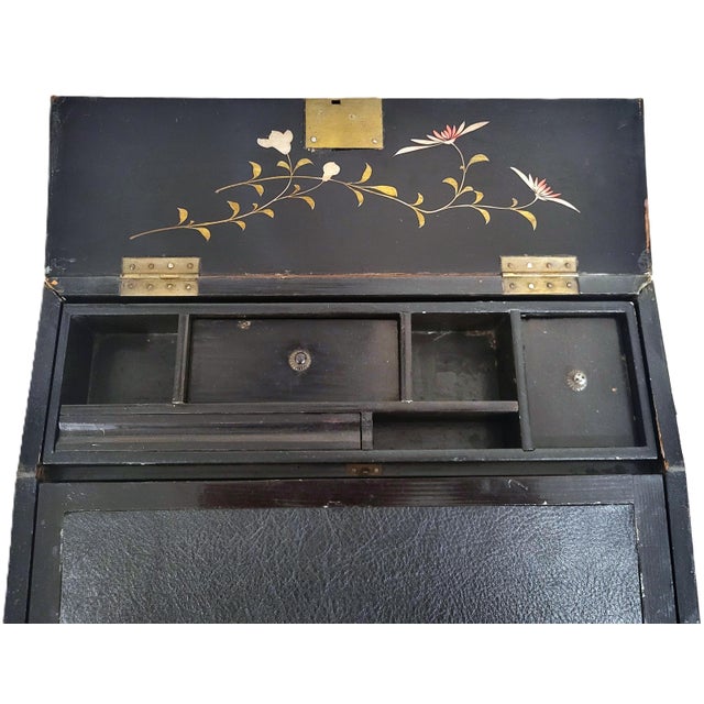 Antique English 19th C Parquetry Inlaid & Ebonized Chinoiserie Leather Lap Desk For Sale - Image 15 of 18