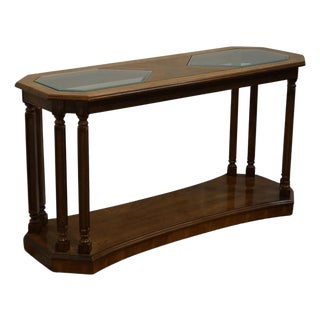 Broyhill Furniture Walnut Italian Contemporary 50" Glass Topped Accent Sofa Table For Sale