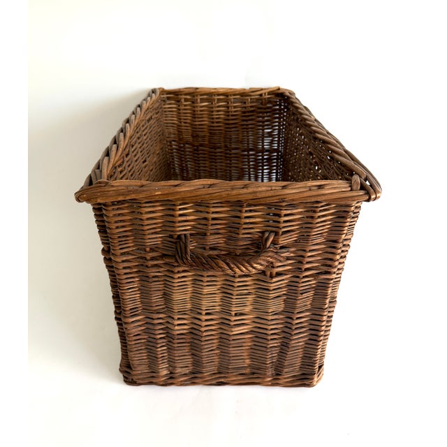Rustic European French Wicker Elongated Basket W/ Handle For Sale - Image 3 of 7