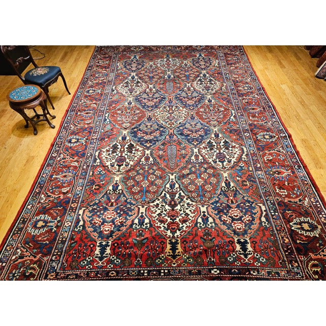 Vintage Oversized Persian Bakhtiari Rug, Hand-Knotted Wool, Vase Panel Pattern, Red & Ivory, 11x17 For Sale - Image 9 of 17