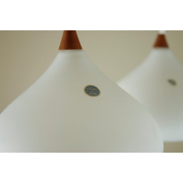Wood Swedish Teak and Glass Four Light Hanging Lamp, 1960s For Sale - Image 7 of 13