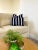 Contemporary Navy & Cream Striped Velvet Throw Pillow Cover For Sale - Image 3 of 8
