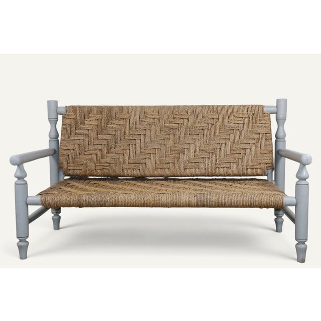 Vintage Bench in Braided Rope and Painted Wood, 1950s For Sale - Image 4 of 18