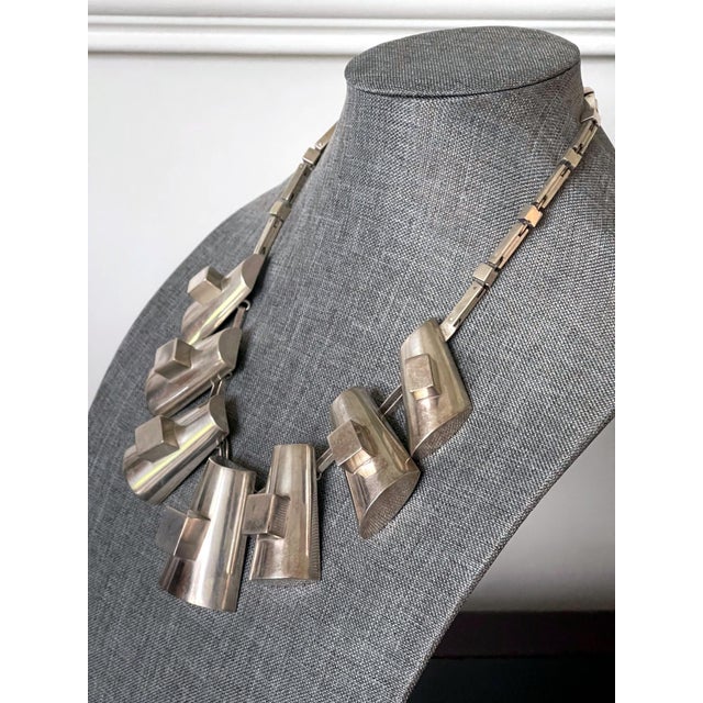 Gracie Modern Sculptural Sterling Silver Necklace Graziella Laffi For Sale - Image 4 of 14