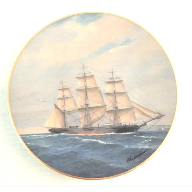 Ivory Golden Age of Sail Clipper Ship Plates Set of 6, Charles Lundgren, 1980s Porcelain For Sale - Image 8 of 11