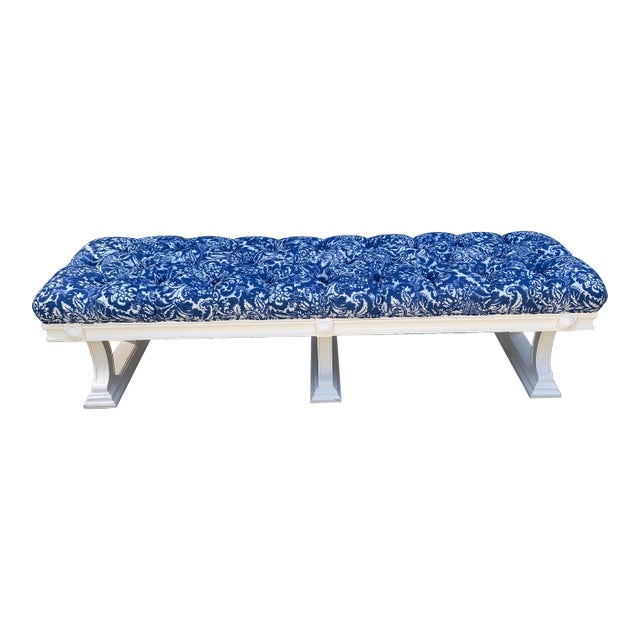 Mid Century Neoclassical Ottoman or Bench Upholstered in Ralph Lauren For Sale