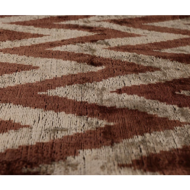 2020s The Rust & Cream Chevron Ikat Silk Velvet Pillow - 20" X 20" For Sale - Image 5 of 8