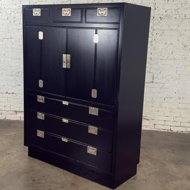 Mid to Late 20th Century Modern Campaign Henredon Black Entertainment Cabinet or Armoire For Sale - Image 18 of 18