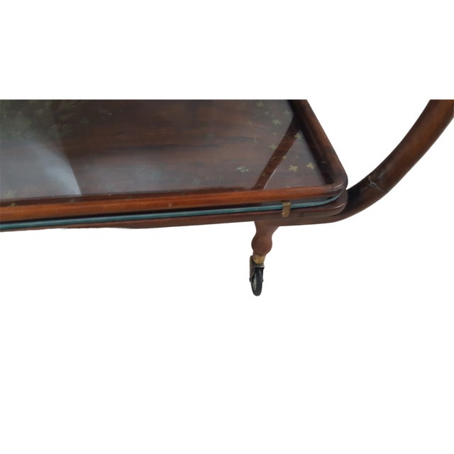 Brown Mid 20th Century Aesthetic Rosewood Copper and Brass Inlaid Bar Cart For Sale - Image 8 of 13