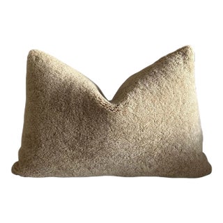 Natural Shearling Lumbar Pillow in Cappuccino Color With Brass Zipper For Sale