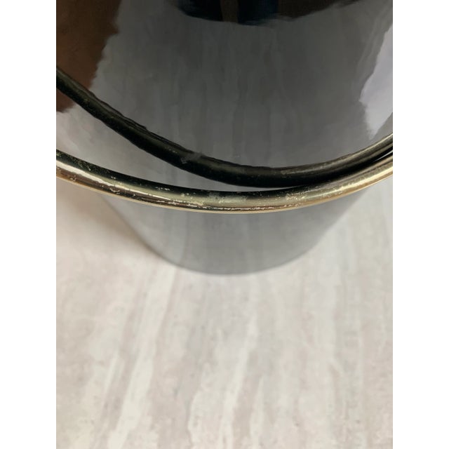 Metal Mid-Century Modern Black Vinyl & Brass Standing Ice Champagne Bucket For Sale - Image 7 of 10
