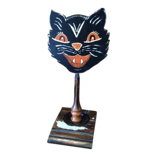 Victorian Inspired Free Standing Folk Art Halloween Black Cat by California Folk Artist For Sale