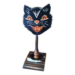 Victorian Inspired Free Standing Folk Art Halloween Black Cat by California Folk Artist