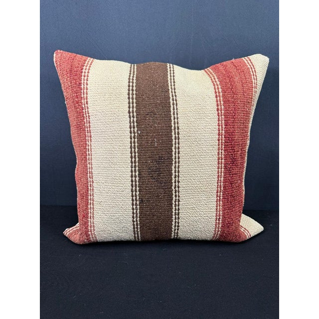 Turkish Hemp Pillow Cushion Natural Beige Red Cushion Cover 20"x20" For Sale - Image 4 of 4