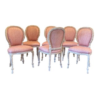 Vintage Faux Bois Carved Rope Dining Chairs - Set of 6 For Sale