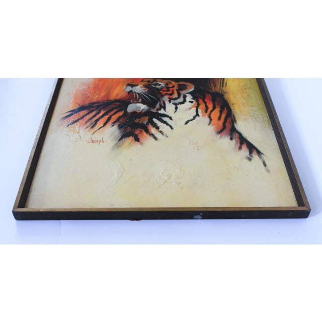 Vintage Framed Tiger Painting on Board For Sale In Milwaukee - Image 6 of 12