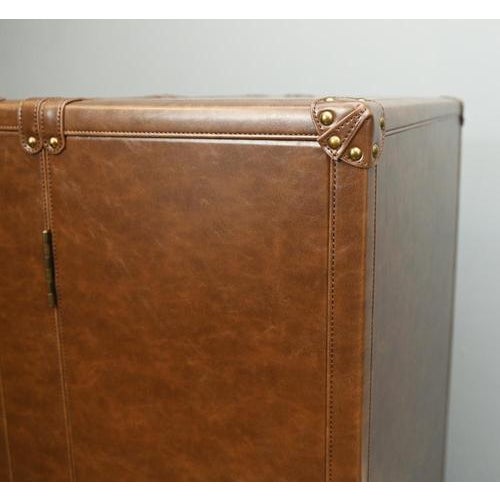 Campaign Leather Drinks Cabinet with Mirror For Sale - Image 3 of 13