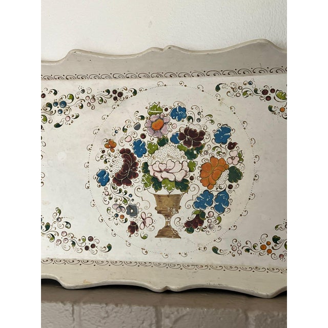 1970s Vintage Hand Painted Decorative Serving Tray For Sale - Image 5 of 9