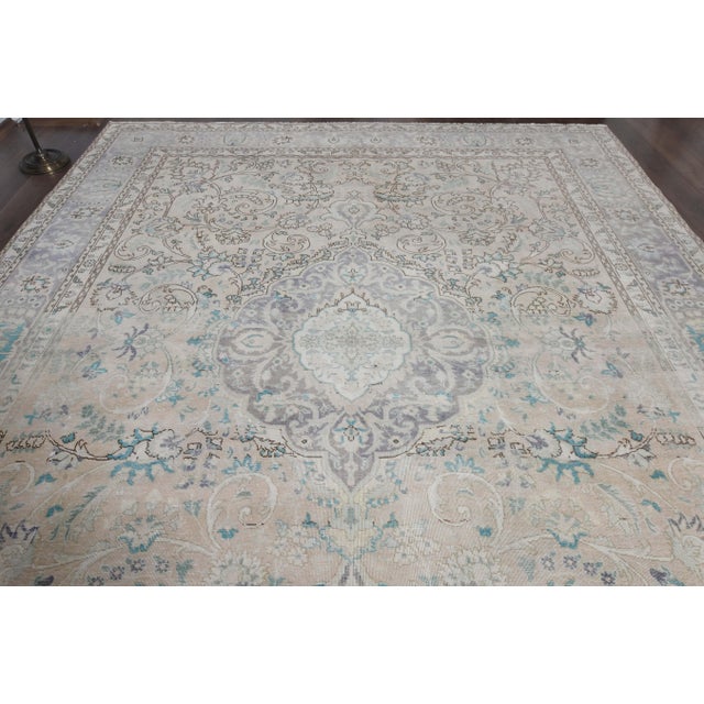 1970s 1970s Vintage Persian Handmade Wool Cotton Blue Area Rug For Sale - Image 5 of 11