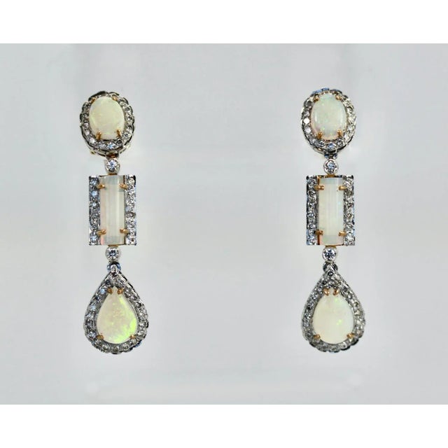 1970s 1970s Opal Diamond 18k Drop Earrings - 2 Pieces For Sale - Image 5 of 6