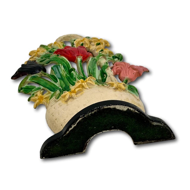 Hard to Find 1930s Hubley MFG Co. Tulips & Hyacinths Flower Basket Cast Iron Doorstop in Pristine Cond. For Sale - Image 14 of 18