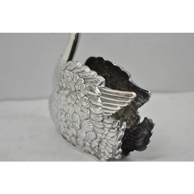 Silver Vintage Art Nouveau Godinger Italy Silver Plated Swan Bird Napkin Letter Holder For Sale - Image 8 of 13