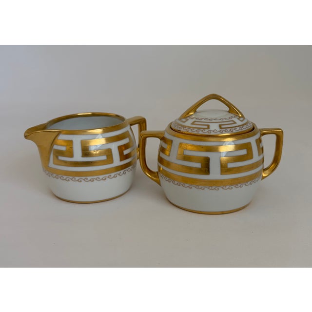 White Antique Pickard Hand-Painted Gilt Greek Key Creamer and Sugar Set – 2 Pieces For Sale - Image 8 of 8