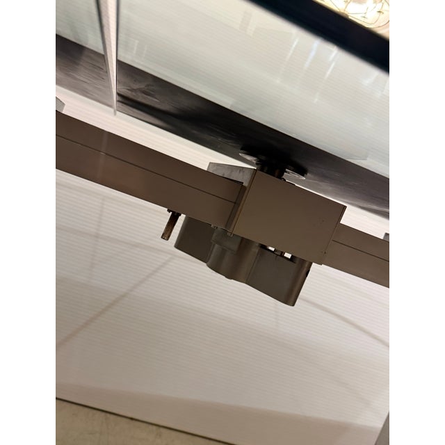 Modern Modern Double Pedestal Extendable Glass Top Table For Sale - Image 3 of 12