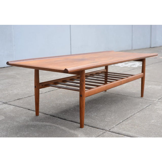 Mid Century Danish Sculpted Teak Coffee Table With Slatted Shelf For Sale - Image 4 of 13