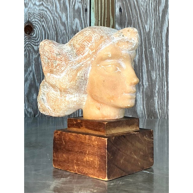 Peach Mid 20th Century Vintage Boho Carved Stone Bust of Woman Sculpture For Sale - Image 8 of 8