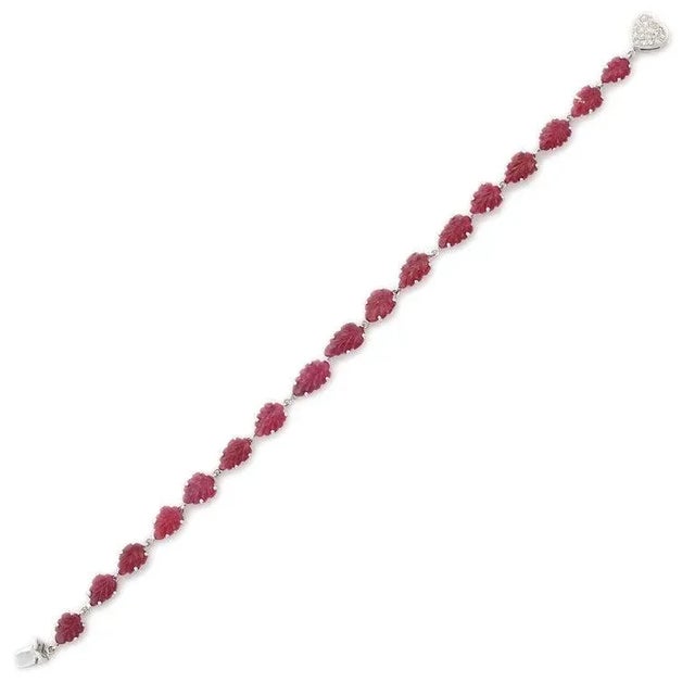 Not Yet Made - Made To Order Leaf Carved Ruby and Diamond Bracelet in 18k White Gold, 4.3ct Ruby, USAMade For Sale - Image 5 of 16