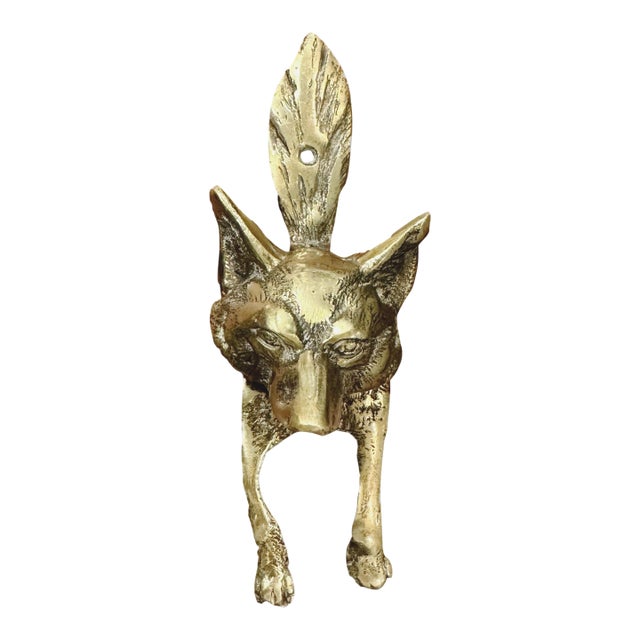 Antique English Brass Fox Door Knocker For Sale