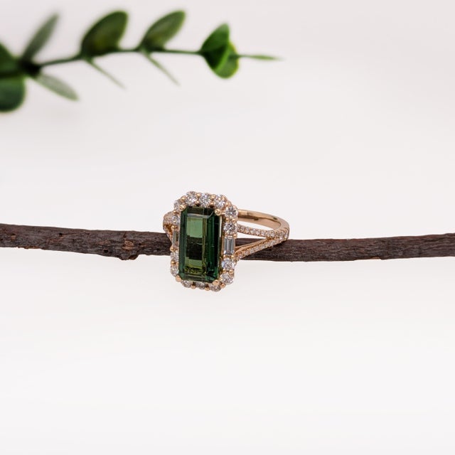 2.93cts Chrome Tourmaline Diamond Ring in 14k Gold | Emerald Cut 11x6mm, Size 6.75 For Sale - Image 4 of 7