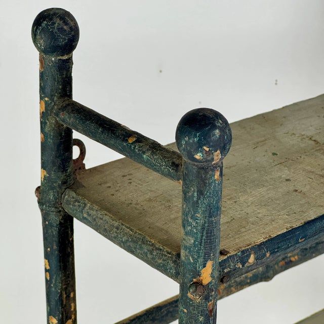 Vintage Faux Bamboo 3 Tier Wooden Hanging Shelf Unit in Deep Bright Blue For Sale - Image 4 of 11