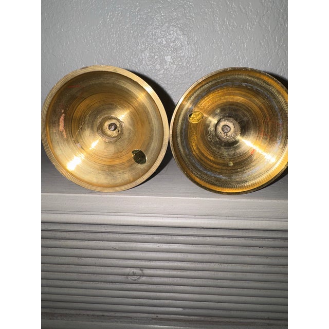 Chinoiserie Late 20th Century Vintage Chinoiserie Brass and Cloisonné Enamel Candlestick Holders - Pair For Sale - Image 3 of 9