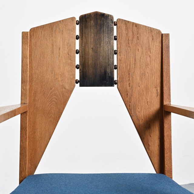 Blue Amsterdamse School Oak Armchairs by J.J. Zijfers, 1928, Set of 2 For Sale - Image 8 of 15