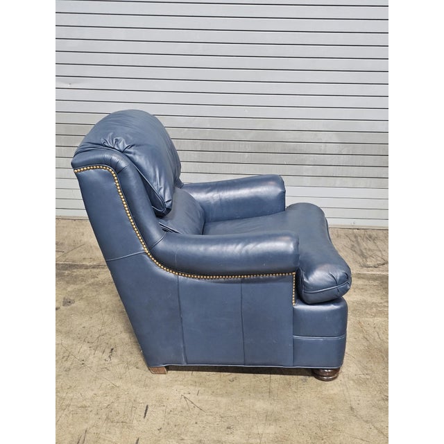 Late 20th Century Late 20th Century Hancock & Moore Blue Leather Club Chair Arm Chair W Match Ottoman For Sale - Image 5 of 12