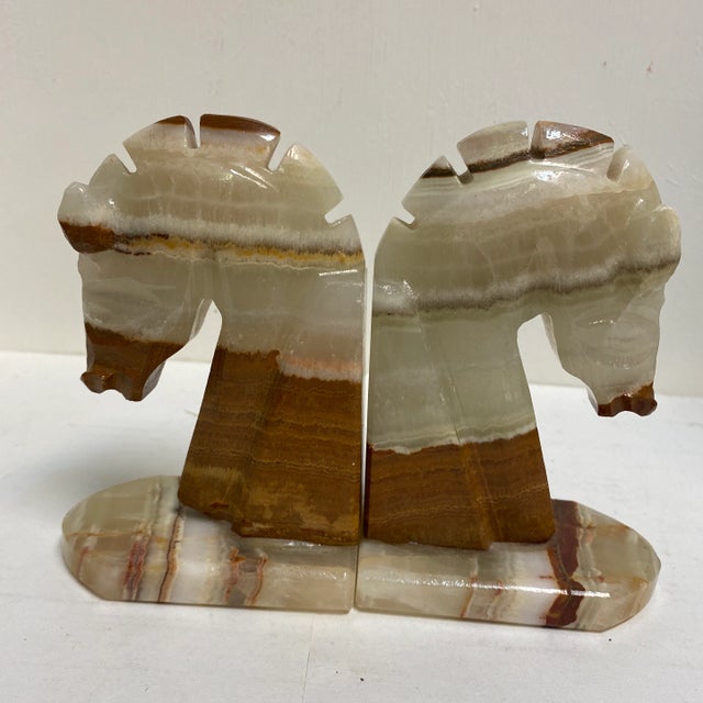 Tan Vintage Onyx Stone Horse Heads - a Pair For Sale - Image 8 of 8